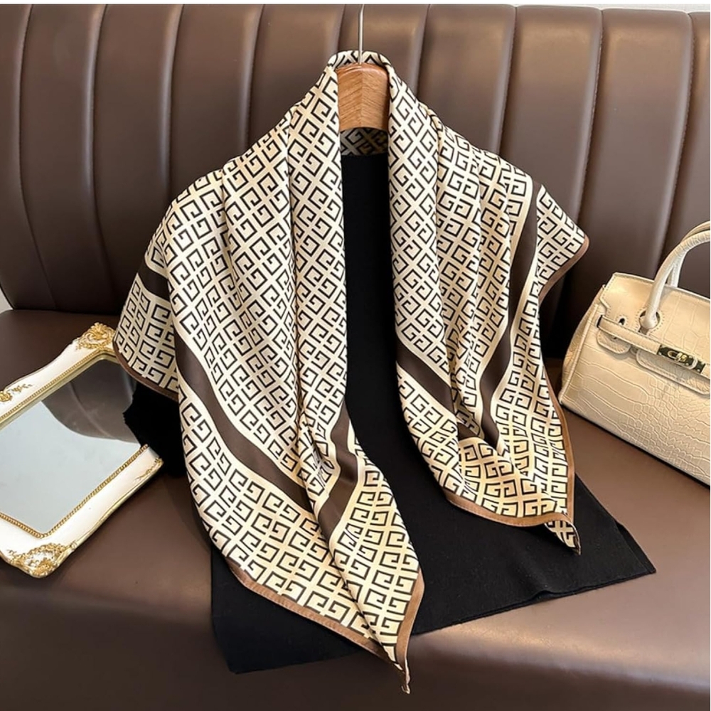 Papillon Blanc Geometric Scarf in Brown and Cream
